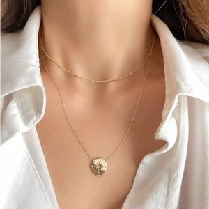 14K Solid Yellow Gold Compass Necklace